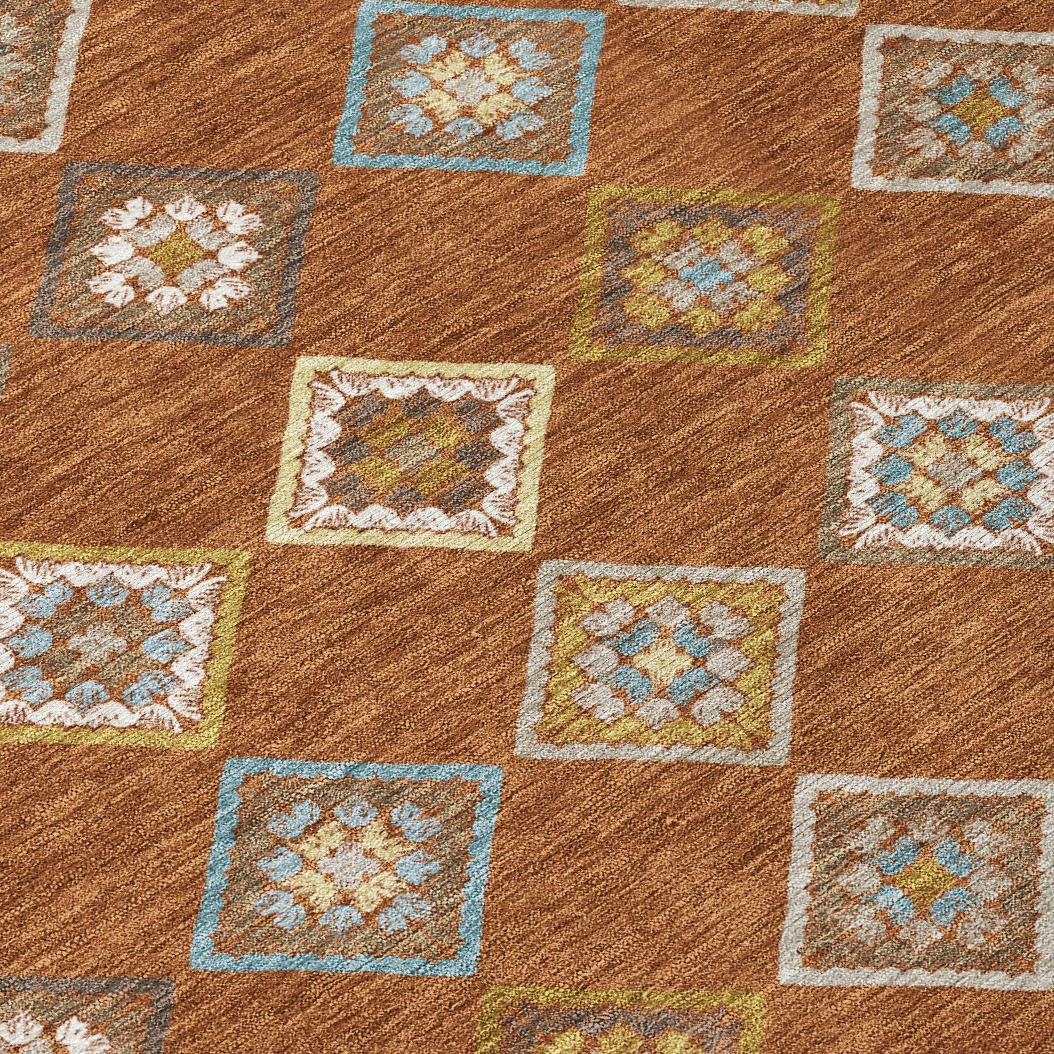 9' X 12' Orange And Brown Geometric Washable Indoor Outdoor Area Rug Homeroots Outdoor