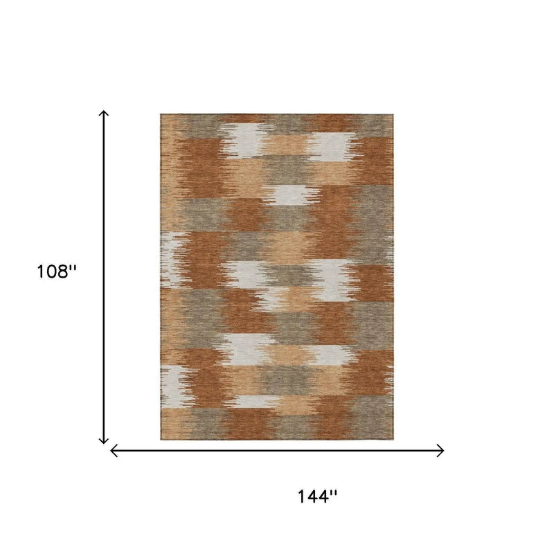 9' X 12' Orange And Brown Geometric Washable Indoor Outdoor Area Rug Homeroots Outdoor