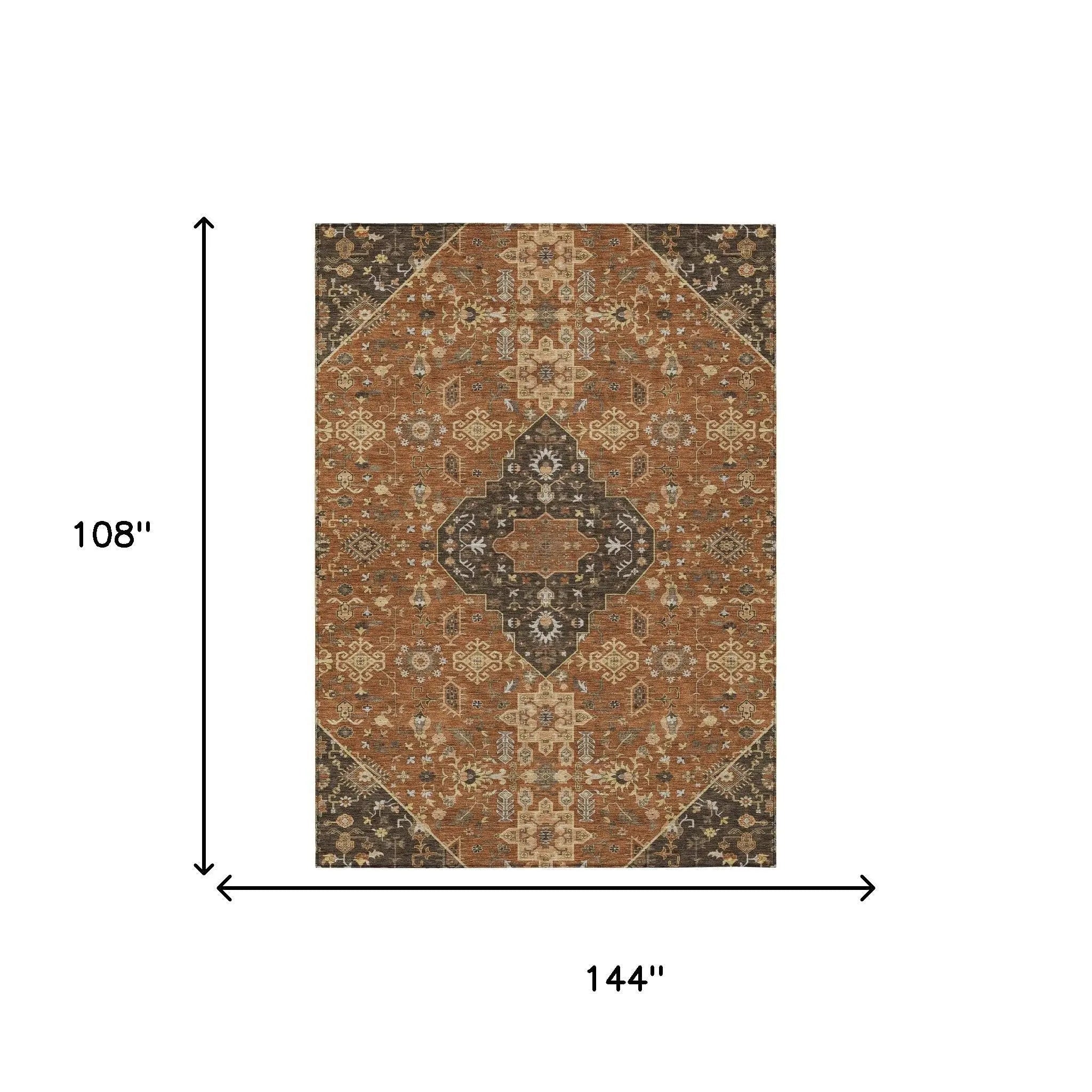 9' X 12' Orange And Brown Medallion Washable Indoor Outdoor Area Rug Homeroots Outdoor
