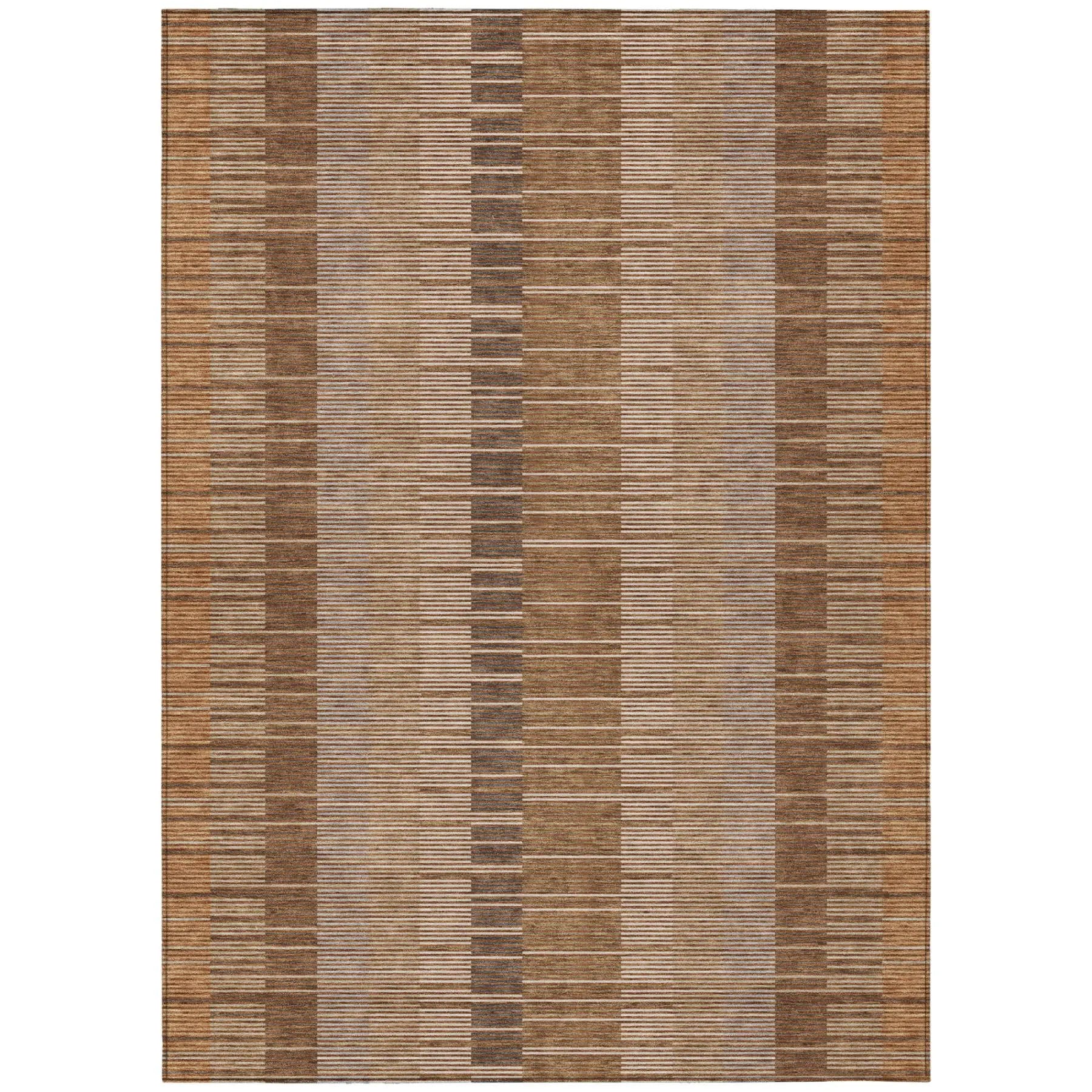 9' X 12' Orange And Brown Striped Washable Indoor Outdoor Area Rug Homeroots Outdoor