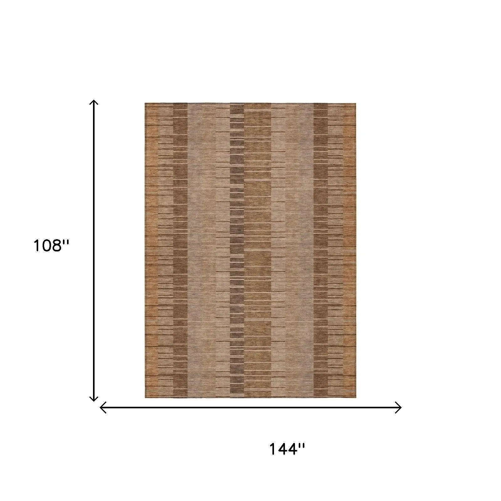 9' X 12' Orange And Brown Striped Washable Indoor Outdoor Area Rug Homeroots Outdoor