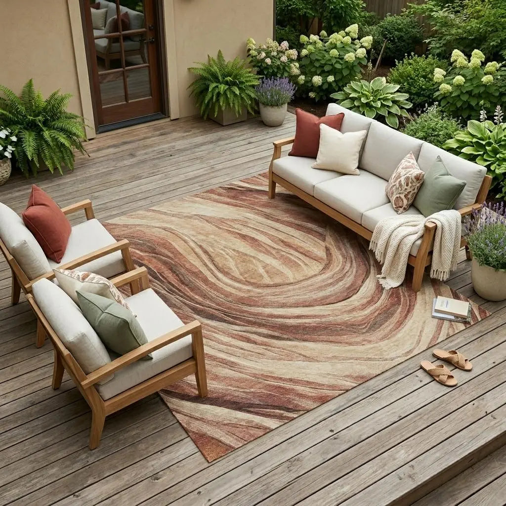 9' X 12' Orange And Burgundy Abstract Washable Indoor Outdoor Area Rug Homeroots Outdoor