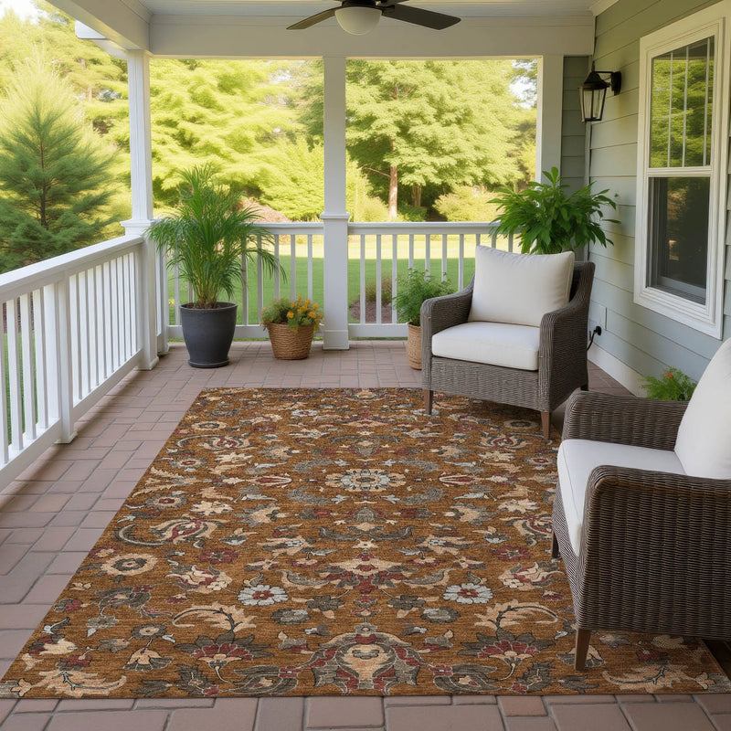 9' X 12' Orange And Burgundy Floral Medallion Washable Indoor Outdoor Area Rug Homeroots Outdoor