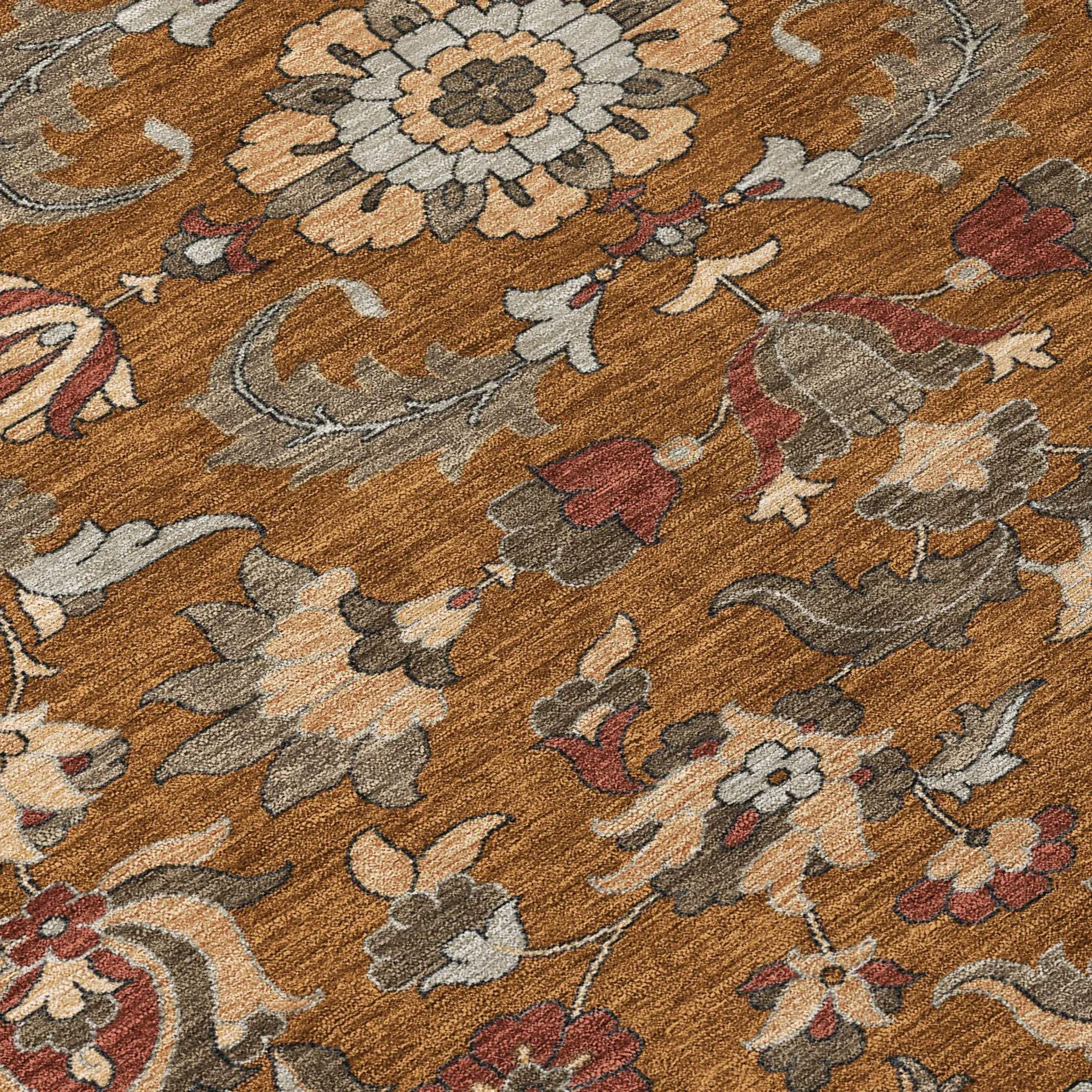 9' X 12' Orange And Burgundy Floral Medallion Washable Indoor Outdoor Area Rug Homeroots Outdoor