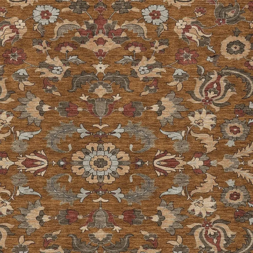 9' X 12' Orange And Burgundy Floral Medallion Washable Indoor Outdoor Area Rug Homeroots Outdoor