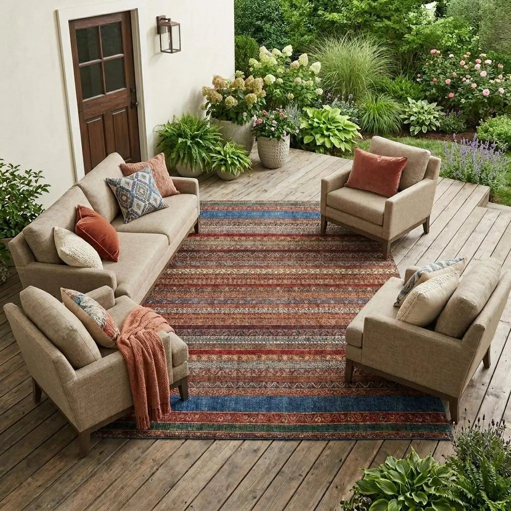 9' X 12' Orange And Burgundy Striped Washable Indoor Outdoor Area Rug Homeroots Outdoor