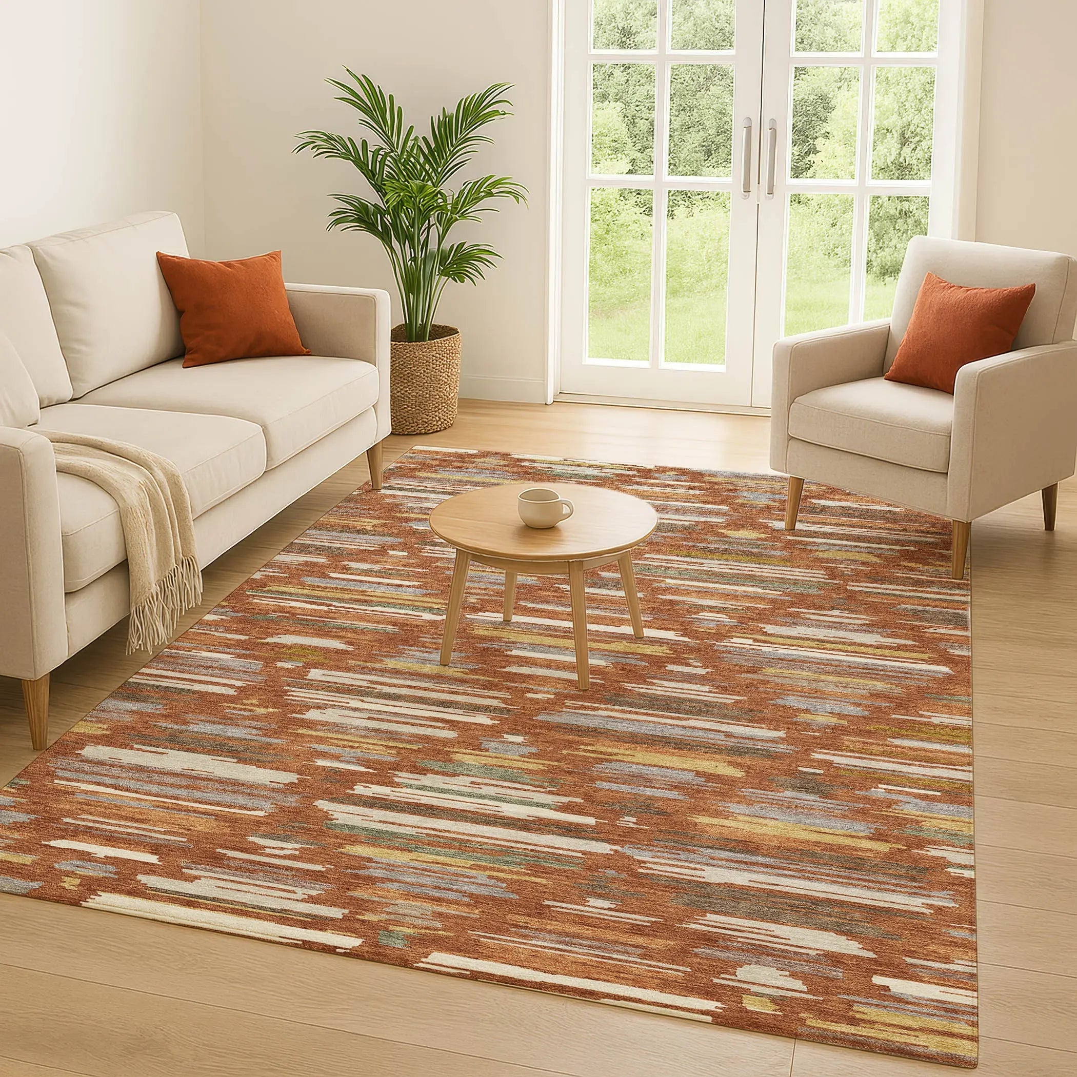 9' X 12' Orange And Charcoal Southwestern Washable Indoor Outdoor Area Rug Homeroots Outdoor