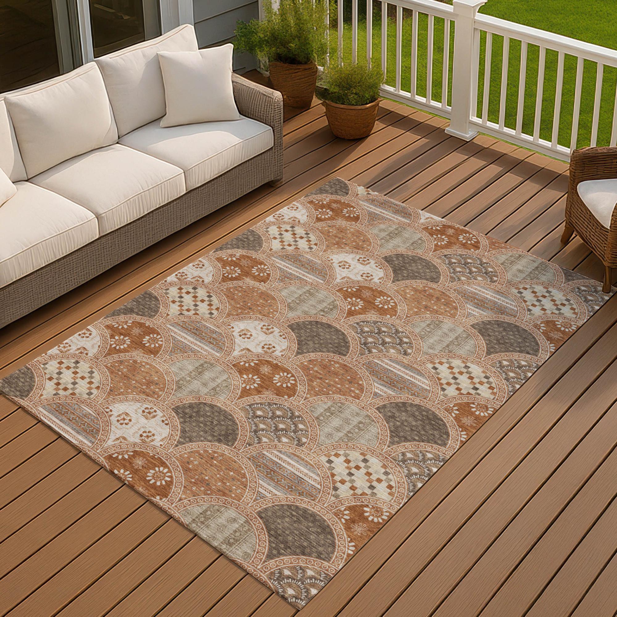 9' X 12' Orange And Chocolate Geometric Washable Indoor Outdoor Area Rug Homeroots Outdoor