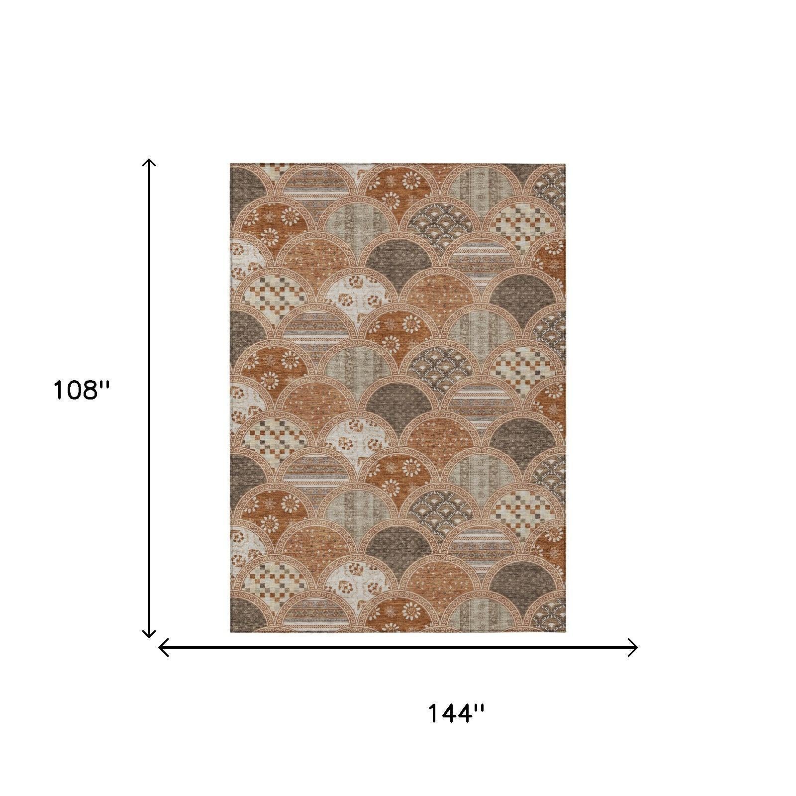 9' X 12' Orange And Chocolate Geometric Washable Indoor Outdoor Area Rug Homeroots Outdoor