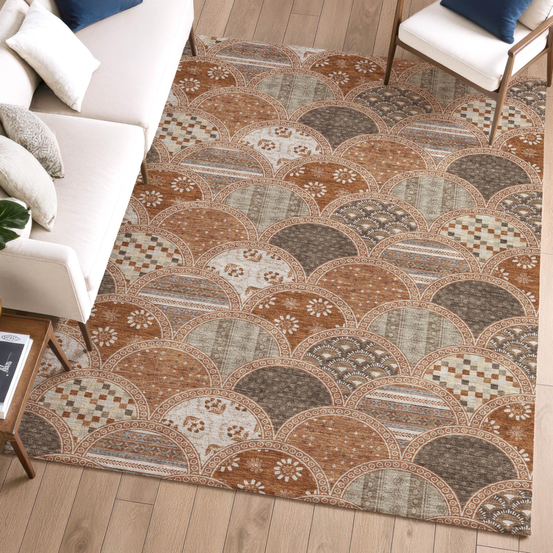 9' X 12' Orange And Chocolate Geometric Washable Indoor Outdoor Area Rug Homeroots Outdoor