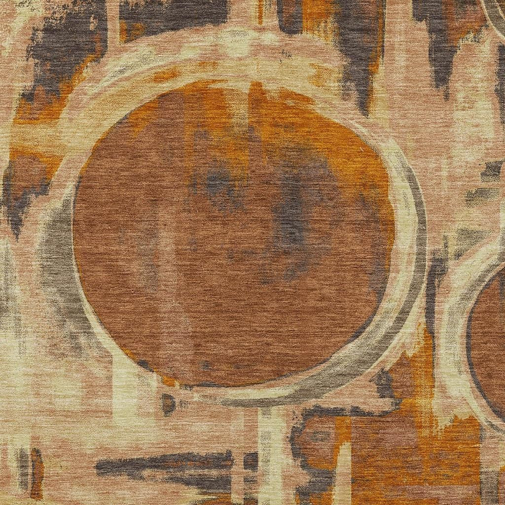 9' X 12' Orange And Copper Abstract Washable Indoor Outdoor Area Rug Homeroots Outdoor