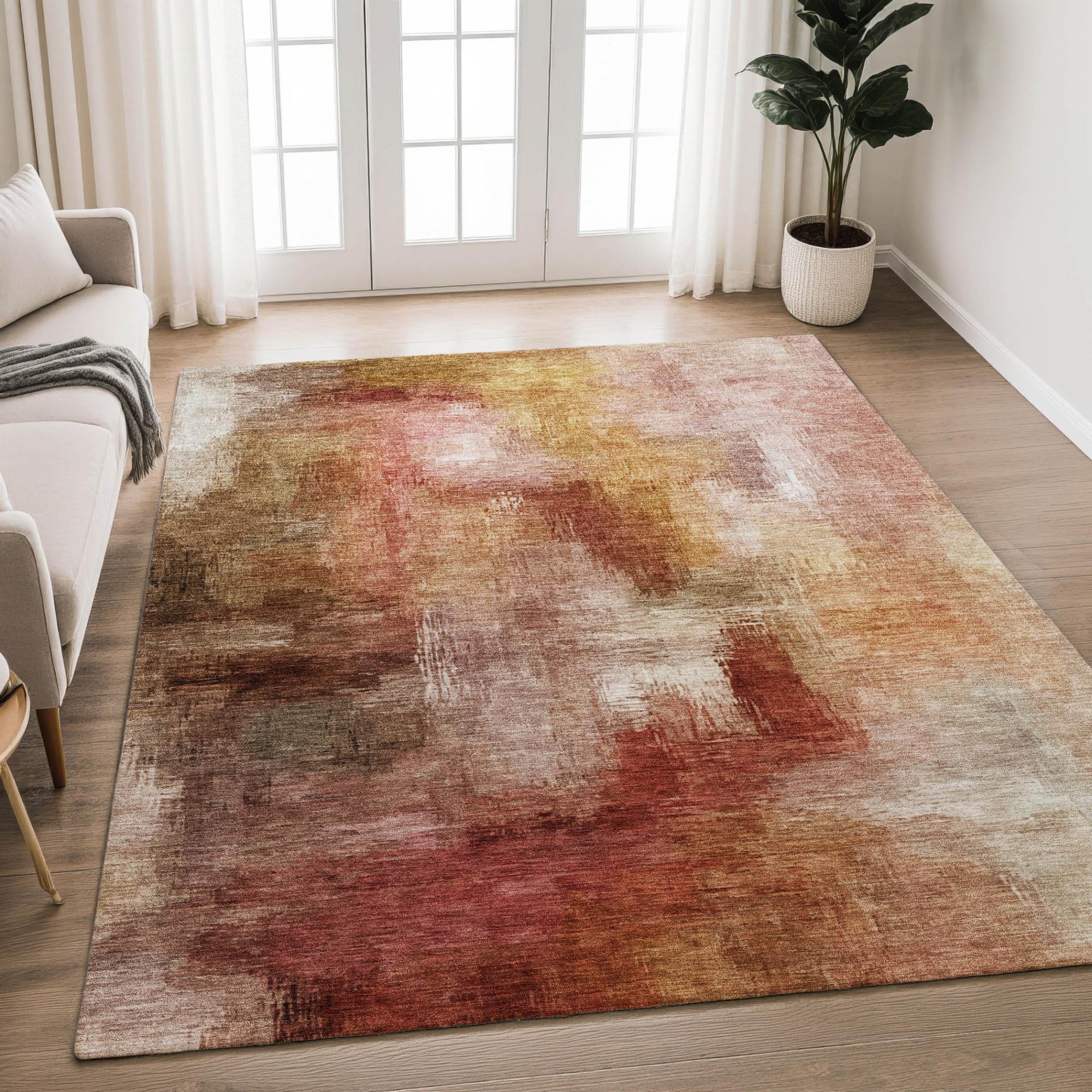 9' X 12' Orange And Copper Abstract Washable Indoor Outdoor Area Rug Homeroots Outdoor