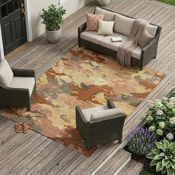 9' X 12' Orange And Copper Abstract Washable Indoor Outdoor Area Rug Homeroots Outdoor