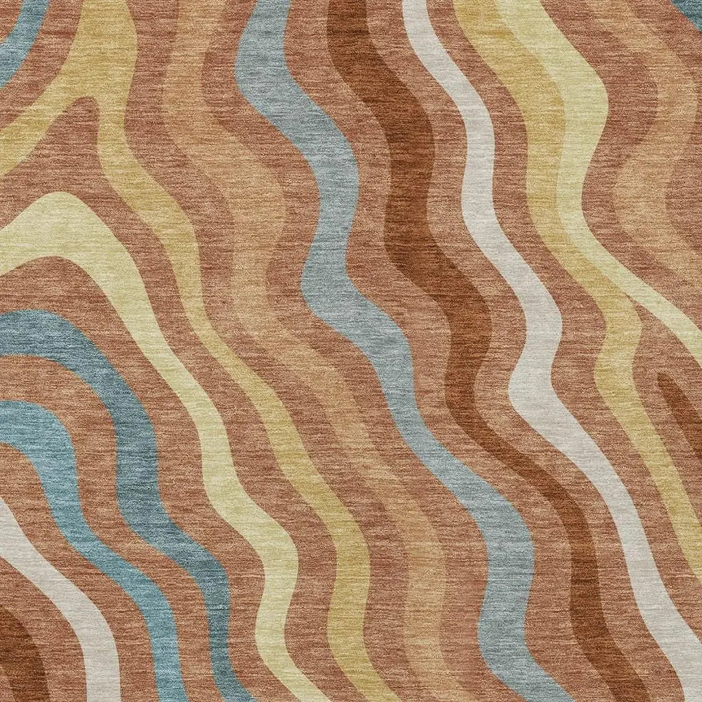 9' X 12' Orange And Copper Abstract Washable Indoor Outdoor Area Rug Homeroots Outdoor