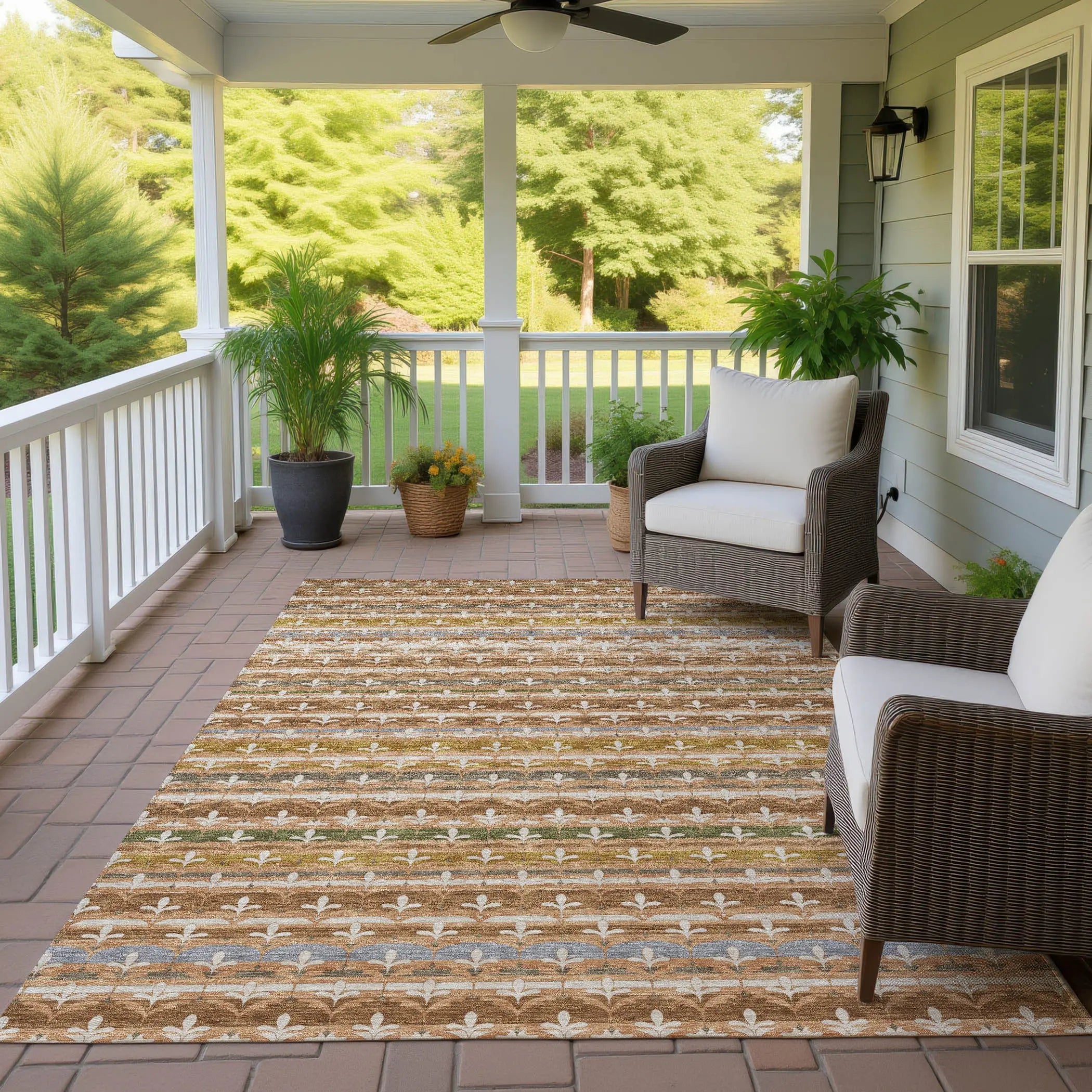 9' X 12' Orange And Copper Damask Washable Indoor Outdoor Area Rug Homeroots Outdoor