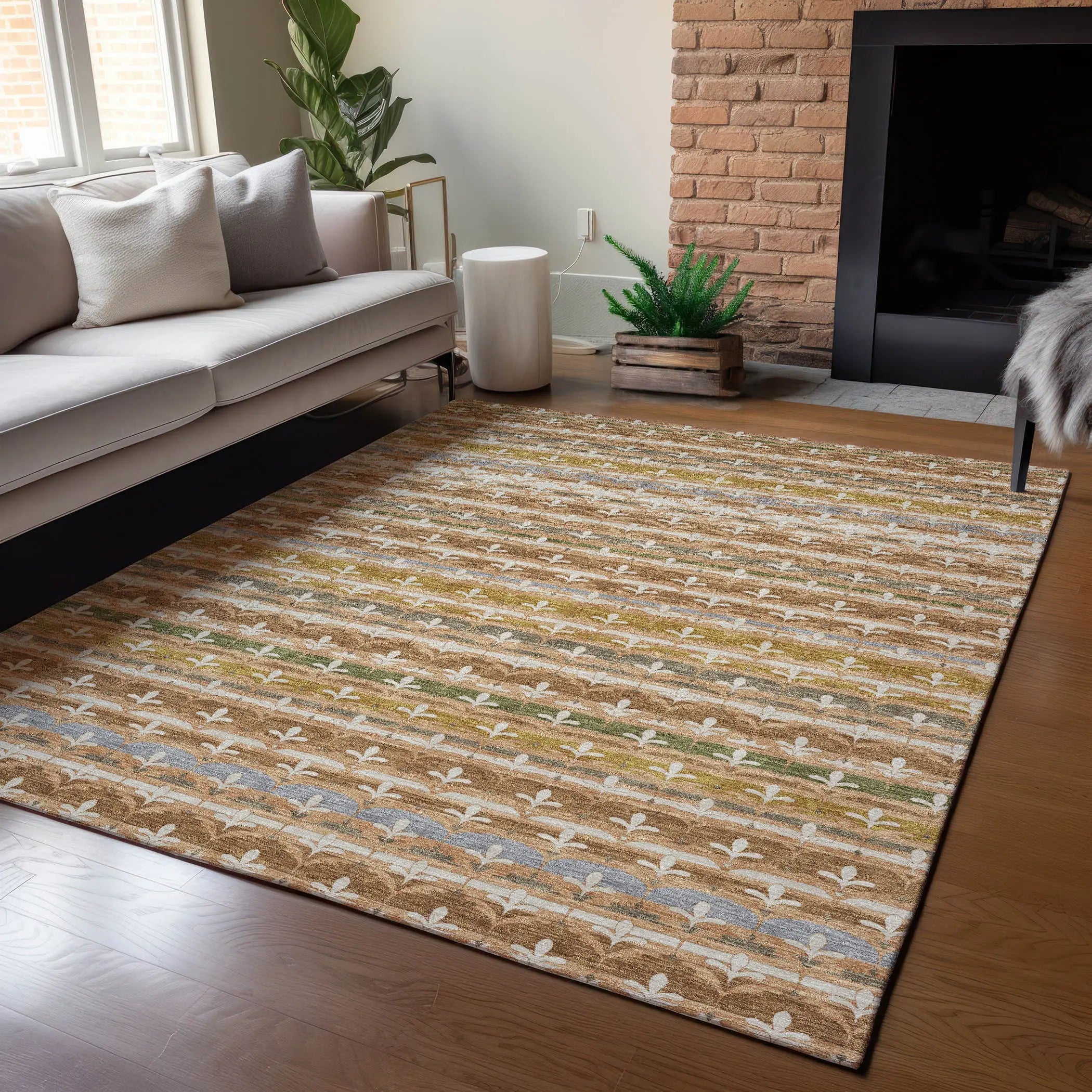 9' X 12' Orange And Copper Damask Washable Indoor Outdoor Area Rug Homeroots Outdoor