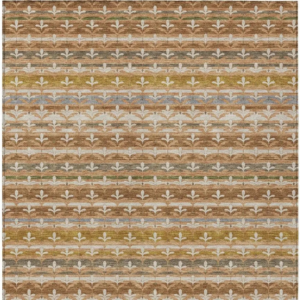 9' X 12' Orange And Copper Damask Washable Indoor Outdoor Area Rug Homeroots Outdoor