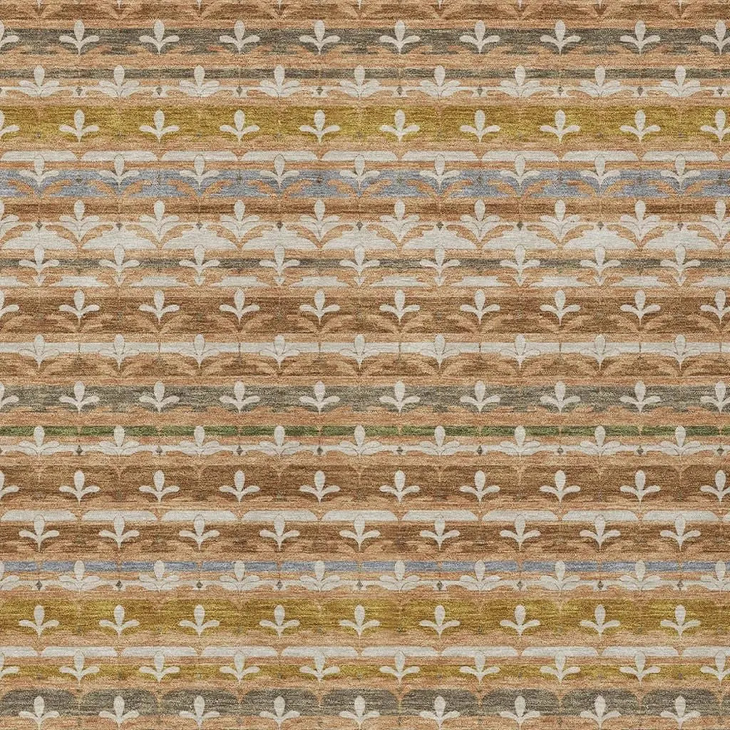 9' X 12' Orange And Copper Damask Washable Indoor Outdoor Area Rug Homeroots Outdoor