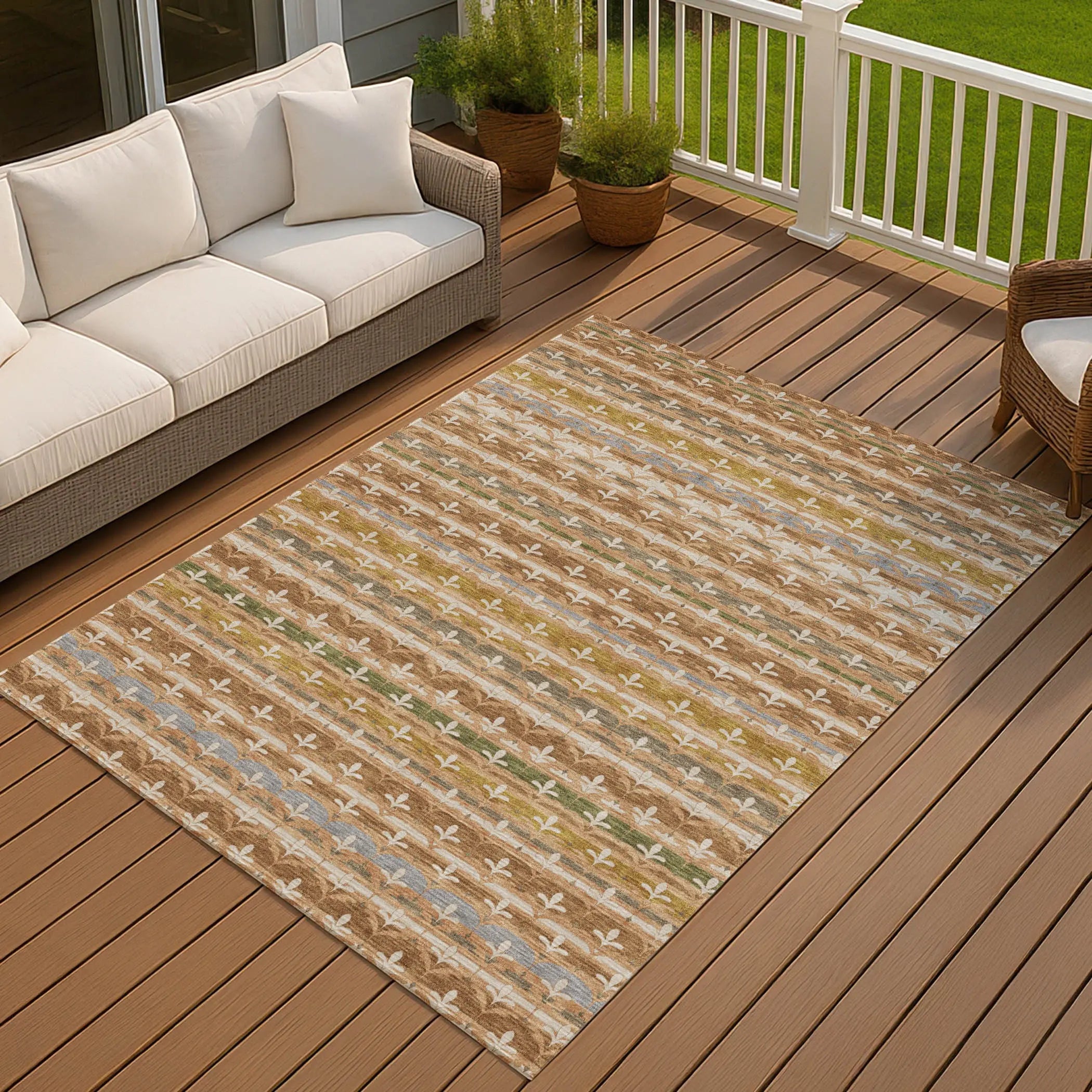 9' X 12' Orange And Copper Damask Washable Indoor Outdoor Area Rug Homeroots Outdoor