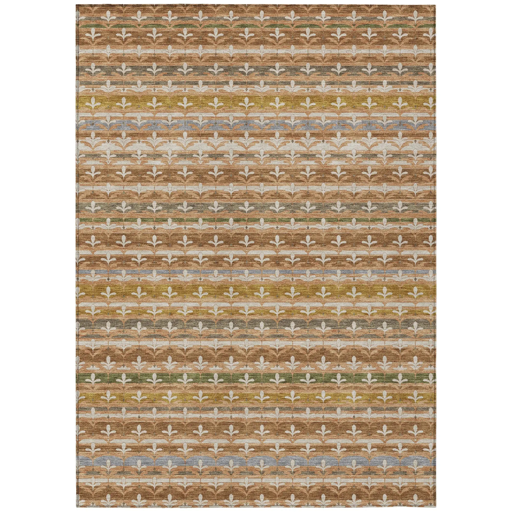 9' X 12' Orange And Copper Damask Washable Indoor Outdoor Area Rug Homeroots Outdoor