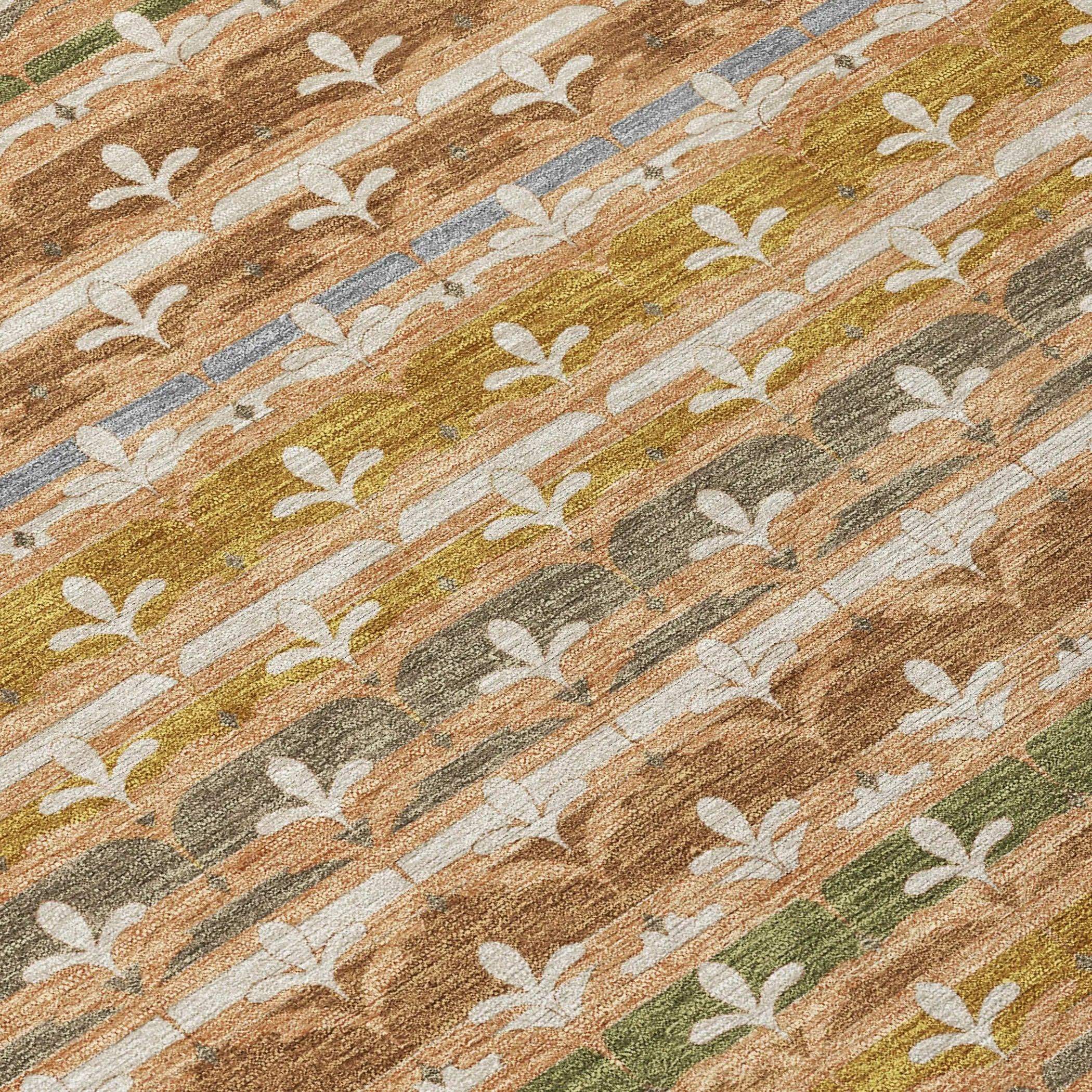 9' X 12' Orange And Copper Damask Washable Indoor Outdoor Area Rug Homeroots Outdoor