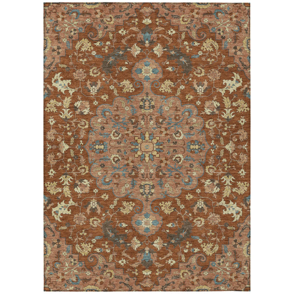 9' X 12' Orange And Copper Floral Medallion Washable Indoor Outdoor Area Rug Homeroots Outdoor