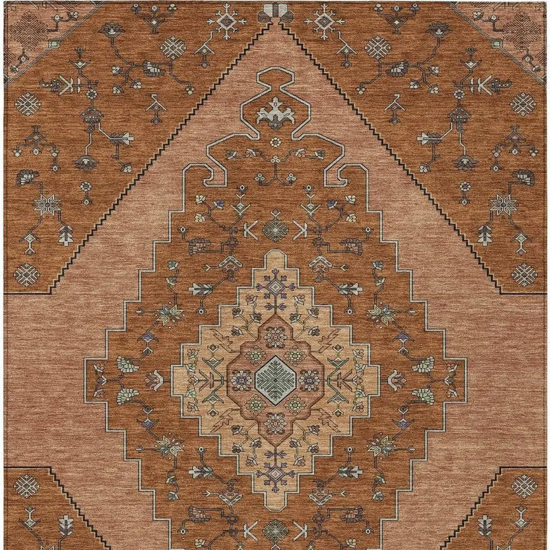 9' X 12' Orange And Copper Geometric Washable Indoor Outdoor Area Rug Homeroots Outdoor