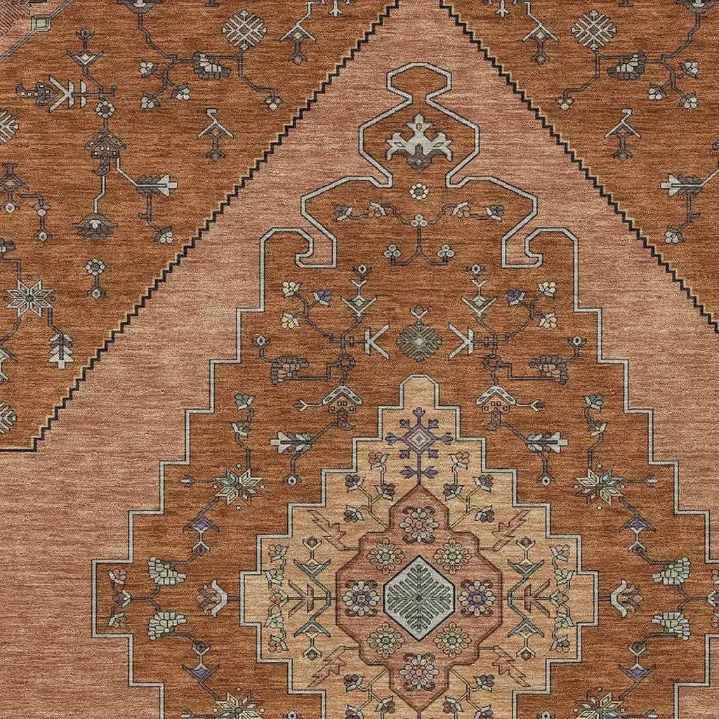 9' X 12' Orange And Copper Geometric Washable Indoor Outdoor Area Rug Homeroots Outdoor