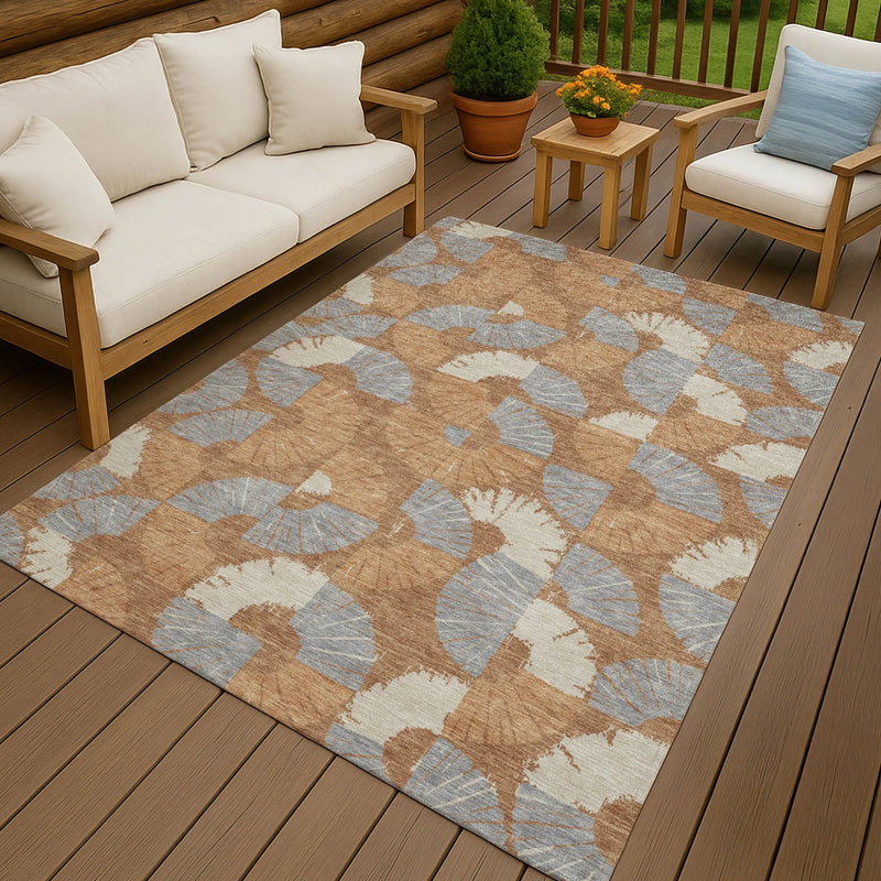 9' X 12' Orange And Copper Geometric Washable Indoor Outdoor Area Rug Homeroots Outdoor