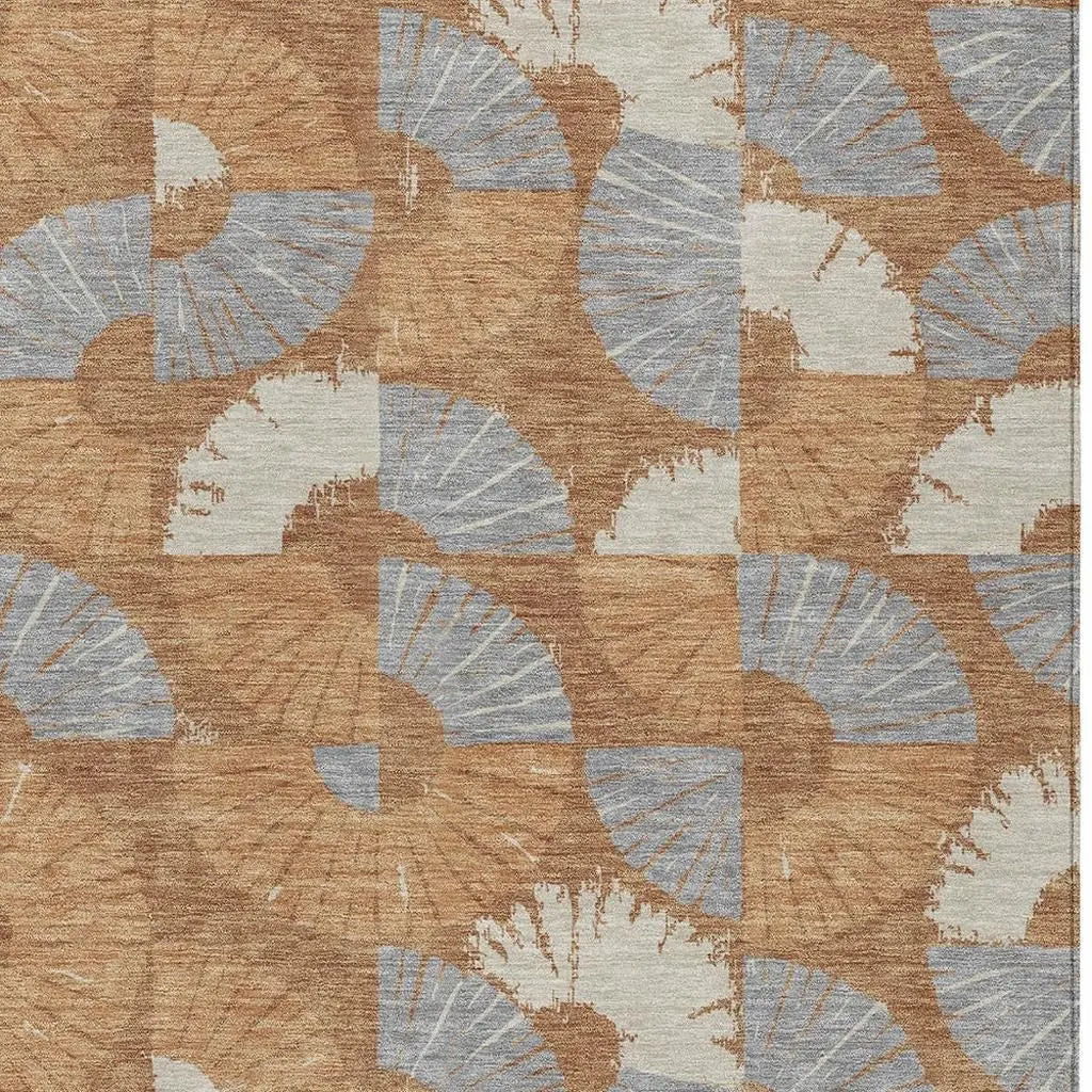9' X 12' Orange And Copper Geometric Washable Indoor Outdoor Area Rug Homeroots Outdoor
