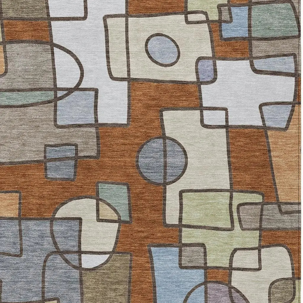 9' X 12' Orange And Copper Geometric Washable Indoor Outdoor Area Rug Homeroots Outdoor