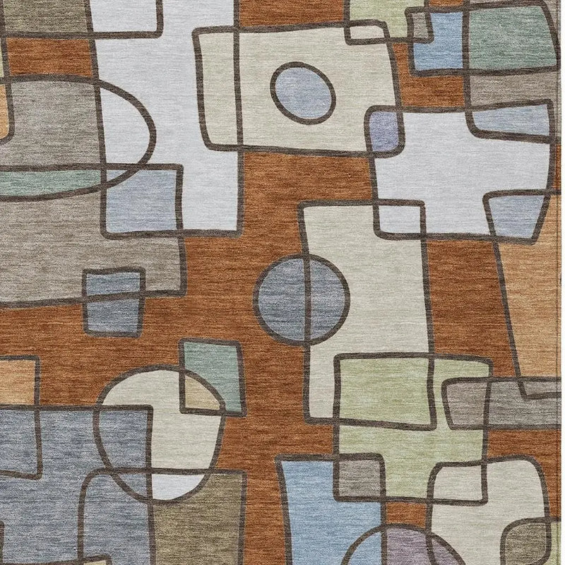 9' X 12' Orange And Copper Geometric Washable Indoor Outdoor Area Rug Homeroots Outdoor
