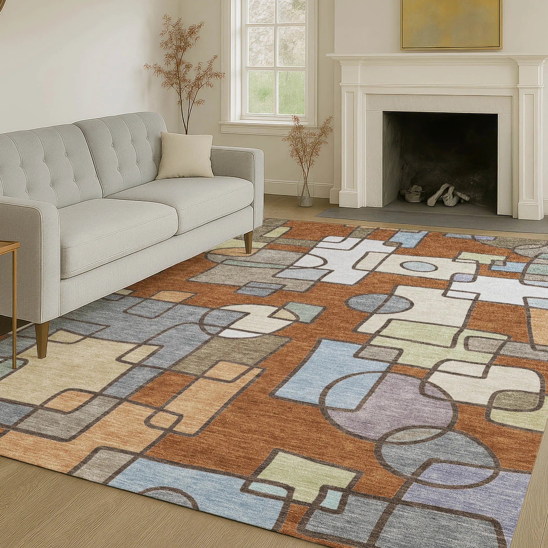 9' X 12' Orange And Copper Geometric Washable Indoor Outdoor Area Rug Homeroots Outdoor
