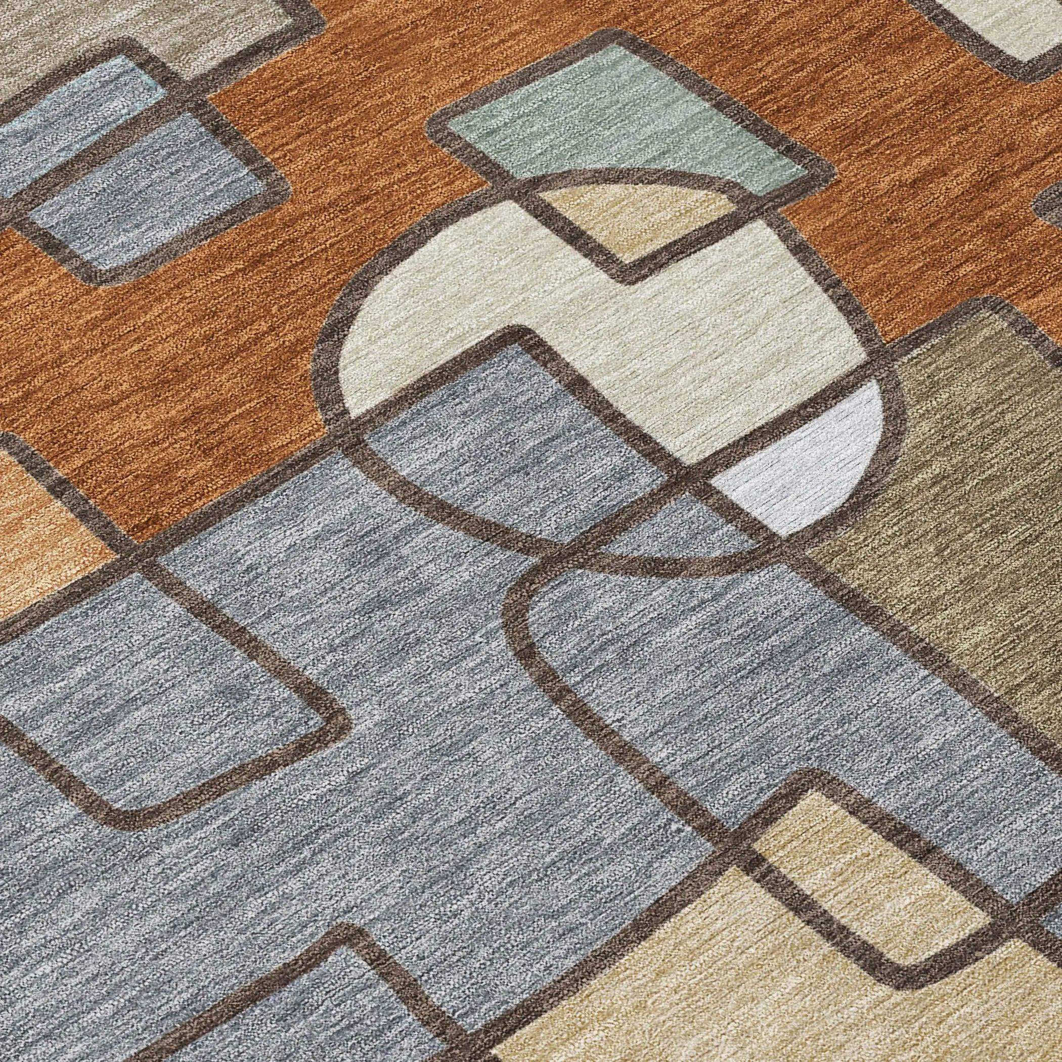 9' X 12' Orange And Copper Geometric Washable Indoor Outdoor Area Rug Homeroots Outdoor