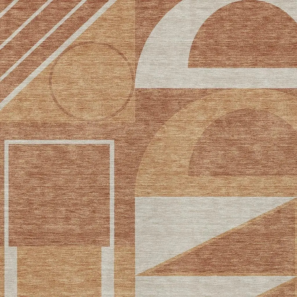9' X 12' Orange And Copper Geometric Washable Indoor Outdoor Area Rug Homeroots Outdoor