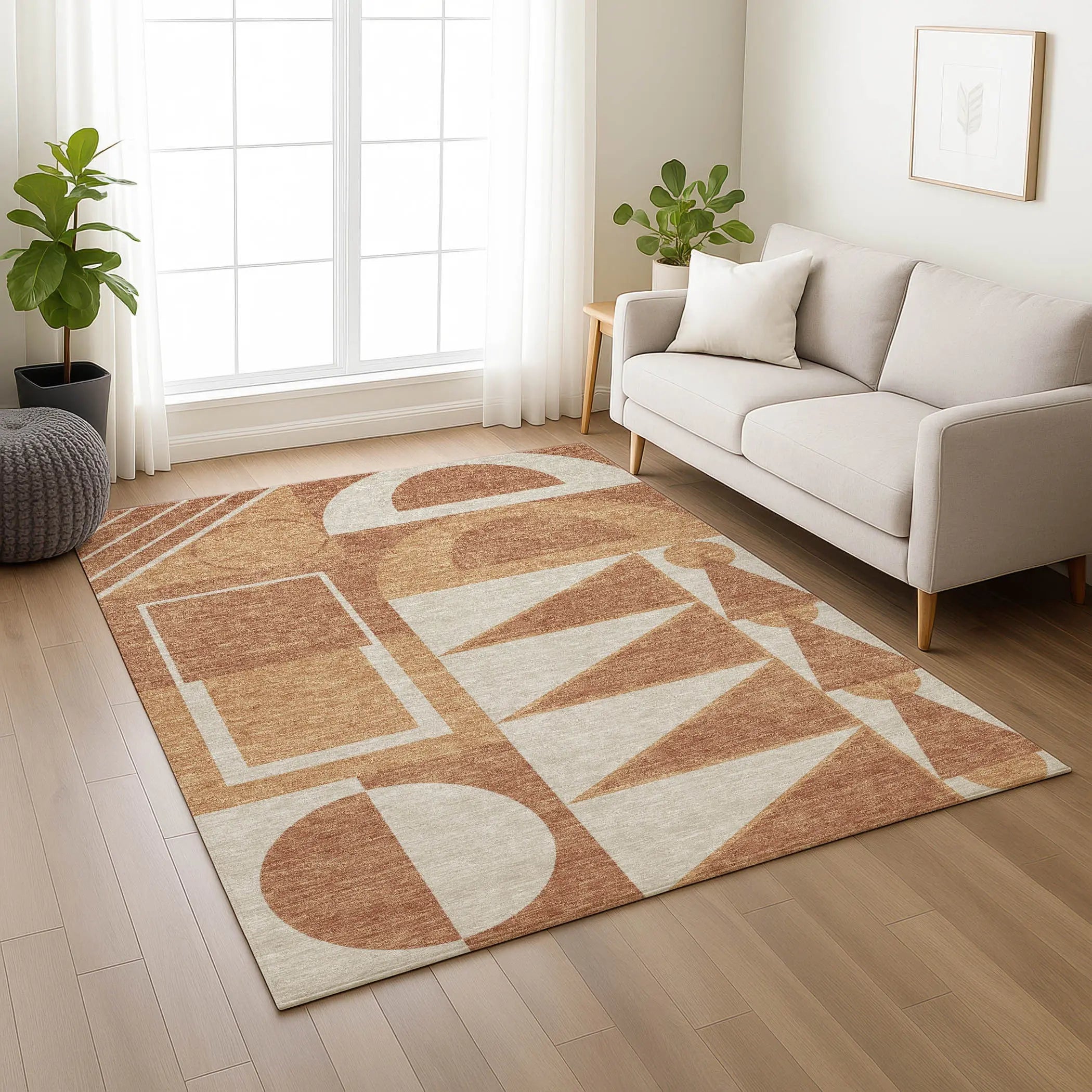 9' X 12' Orange And Copper Geometric Washable Indoor Outdoor Area Rug Homeroots Outdoor