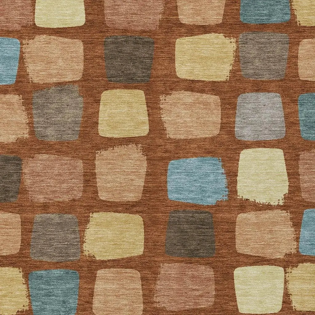 9' X 12' Orange And Copper Geometric Washable Indoor Outdoor Area Rug Homeroots Outdoor
