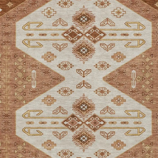 9' X 12' Orange And Copper Geometric Washable Indoor Outdoor Area Rug Homeroots Outdoor