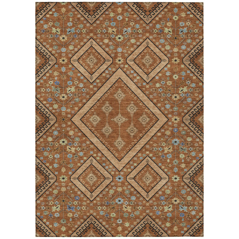 9' X 12' Orange And Copper Medallion Washable Indoor Outdoor Area Rug Homeroots Outdoor