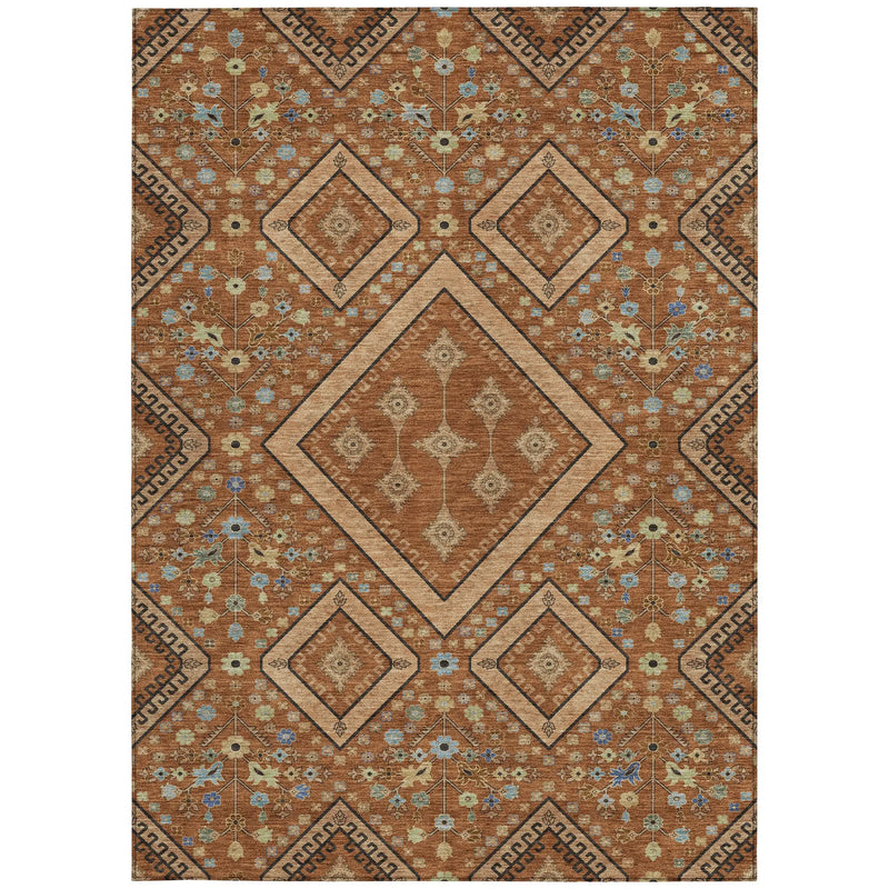 9' X 12' Orange And Copper Medallion Washable Indoor Outdoor Area Rug Homeroots Outdoor