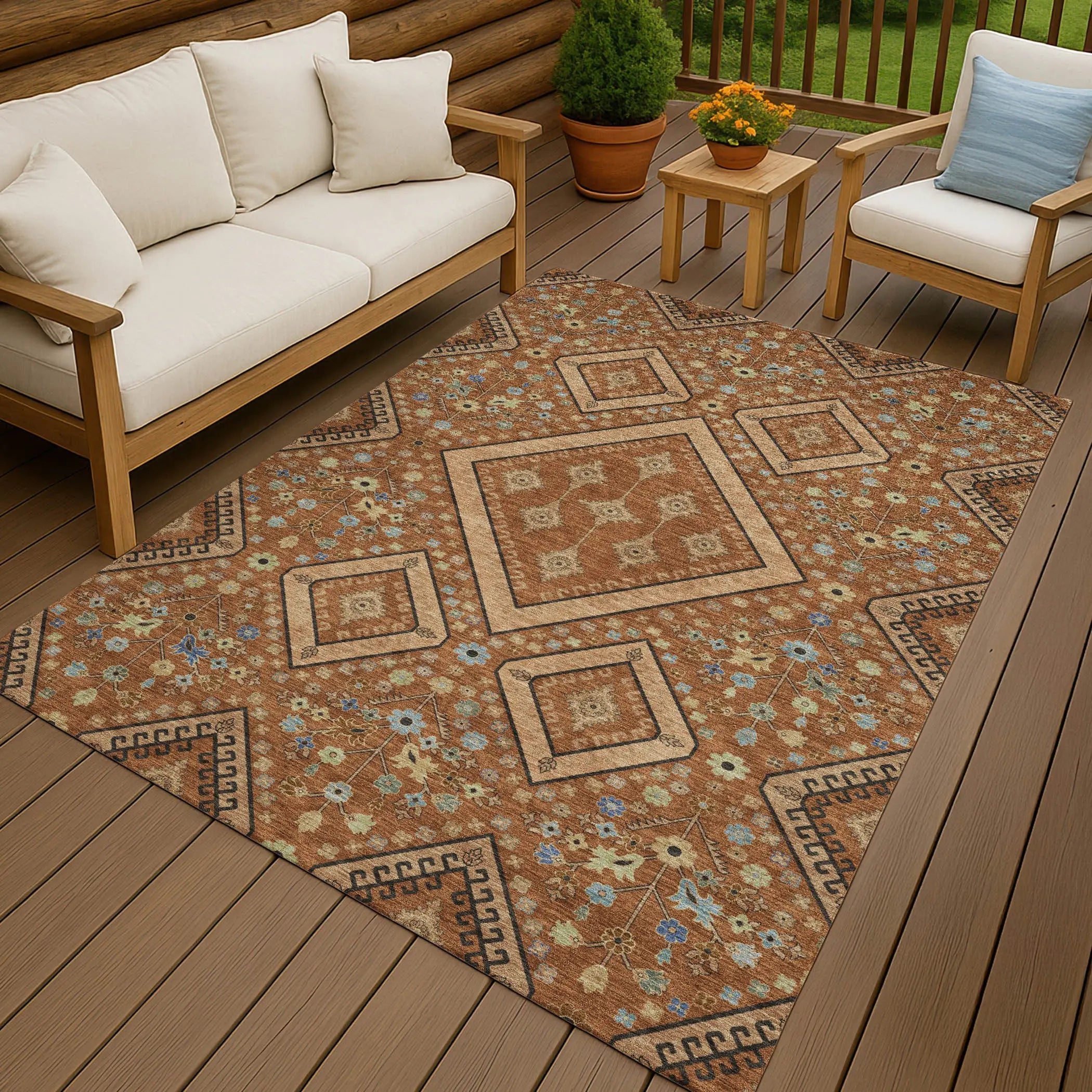 9' X 12' Orange And Copper Medallion Washable Indoor Outdoor Area Rug Homeroots Outdoor