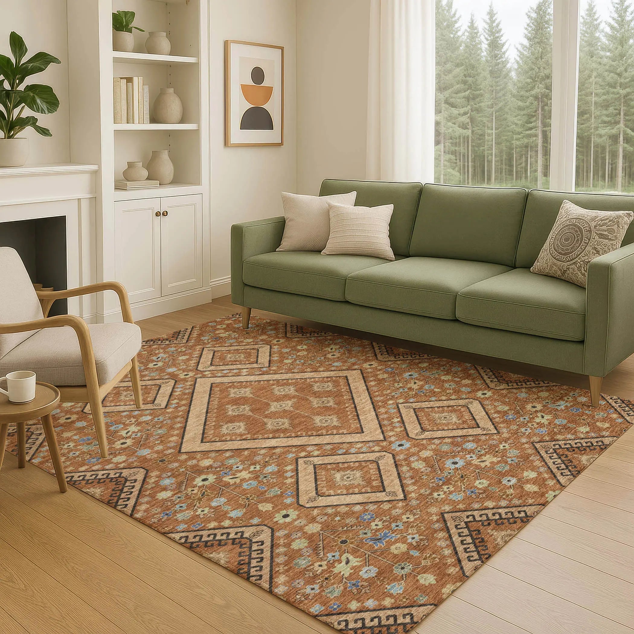 9' X 12' Orange And Copper Medallion Washable Indoor Outdoor Area Rug Homeroots Outdoor