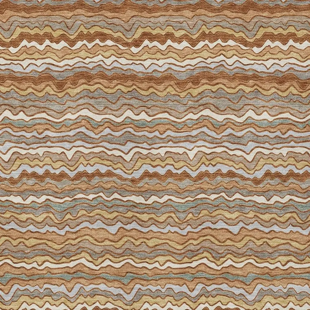 9' X 12' Orange And Copper Striped Washable Indoor Outdoor Area Rug Homeroots Outdoor