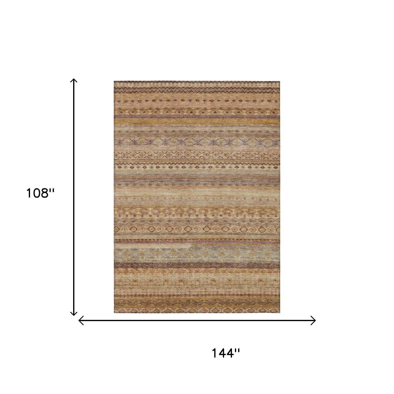9' X 12' Orange And Copper Striped Washable Indoor Outdoor Area Rug Homeroots Outdoor