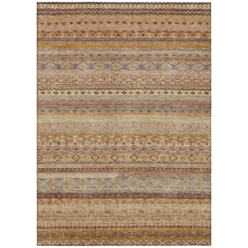 9' X 12' Orange And Copper Striped Washable Indoor Outdoor Area Rug Homeroots Outdoor