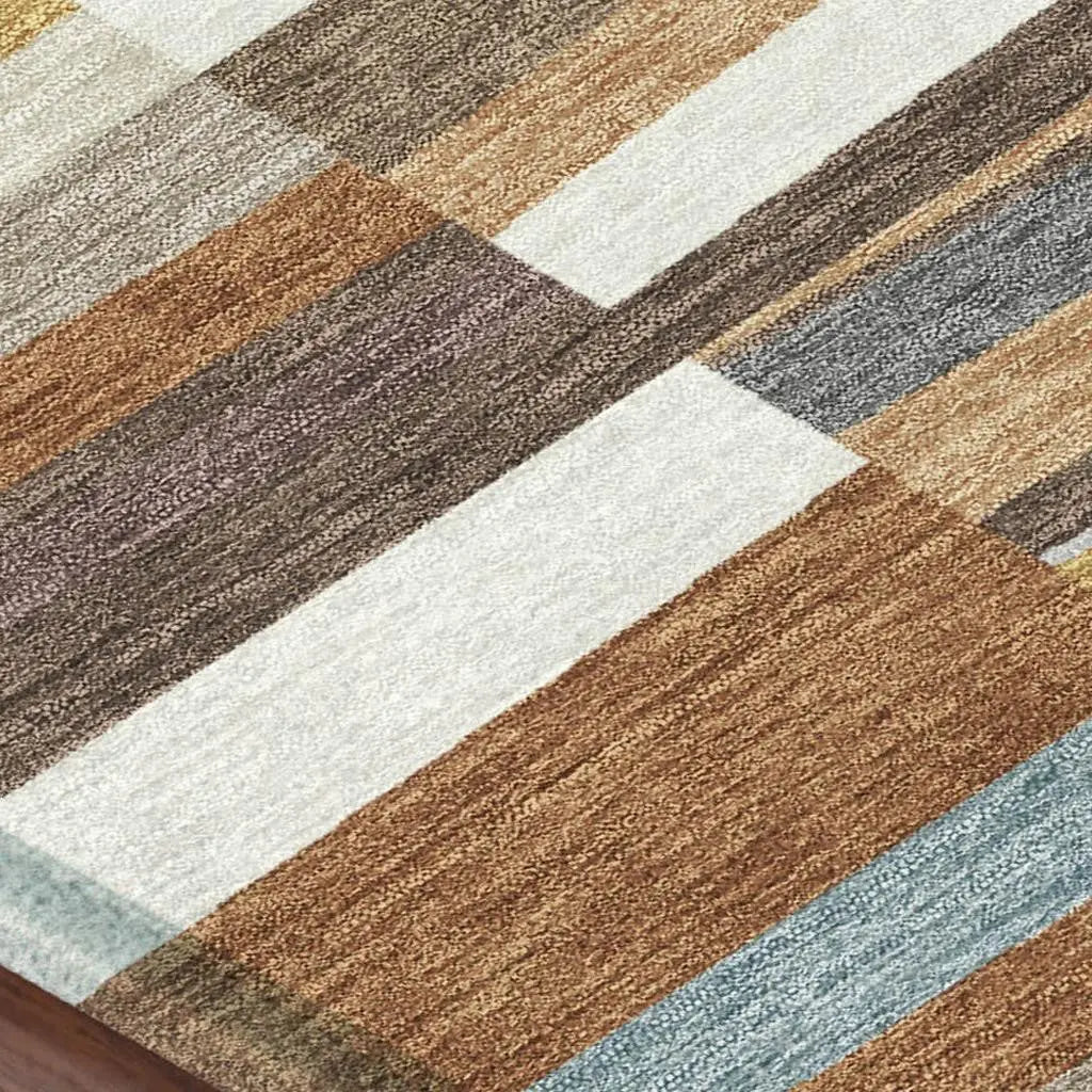 9' X 12' Orange And Copper Striped Washable Indoor Outdoor Area Rug Homeroots Outdoor