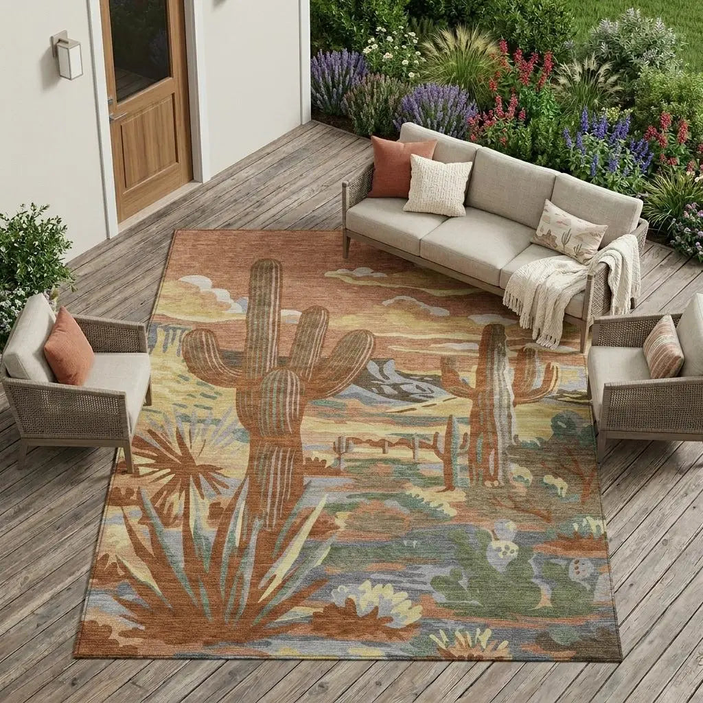 9' X 12' Orange And Copper Trees Washable Indoor Outdoor Area Rug Homeroots Outdoor