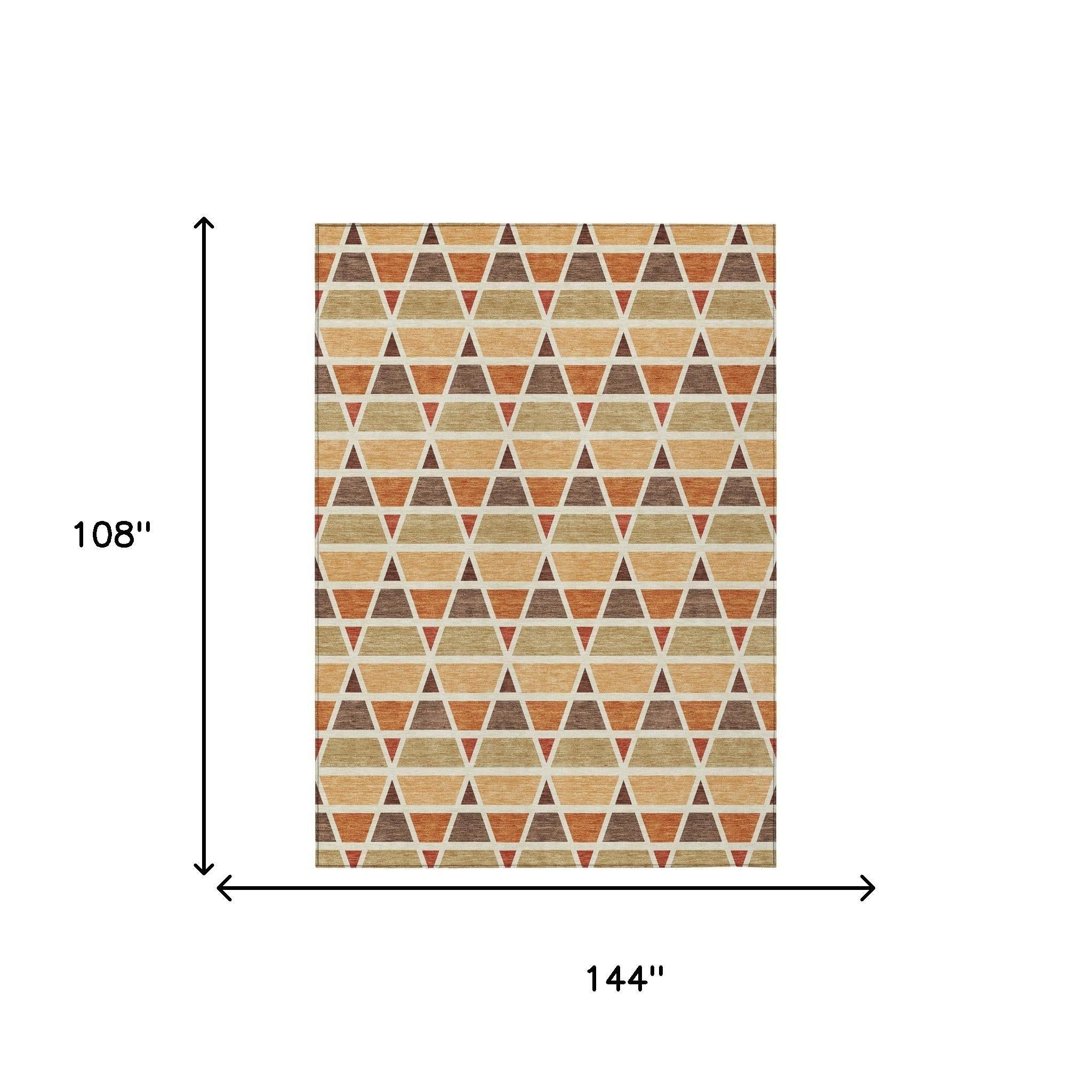 9' X 12' Orange And Cream Geometric Washable Indoor Outdoor Area Rug Homeroots Outdoor