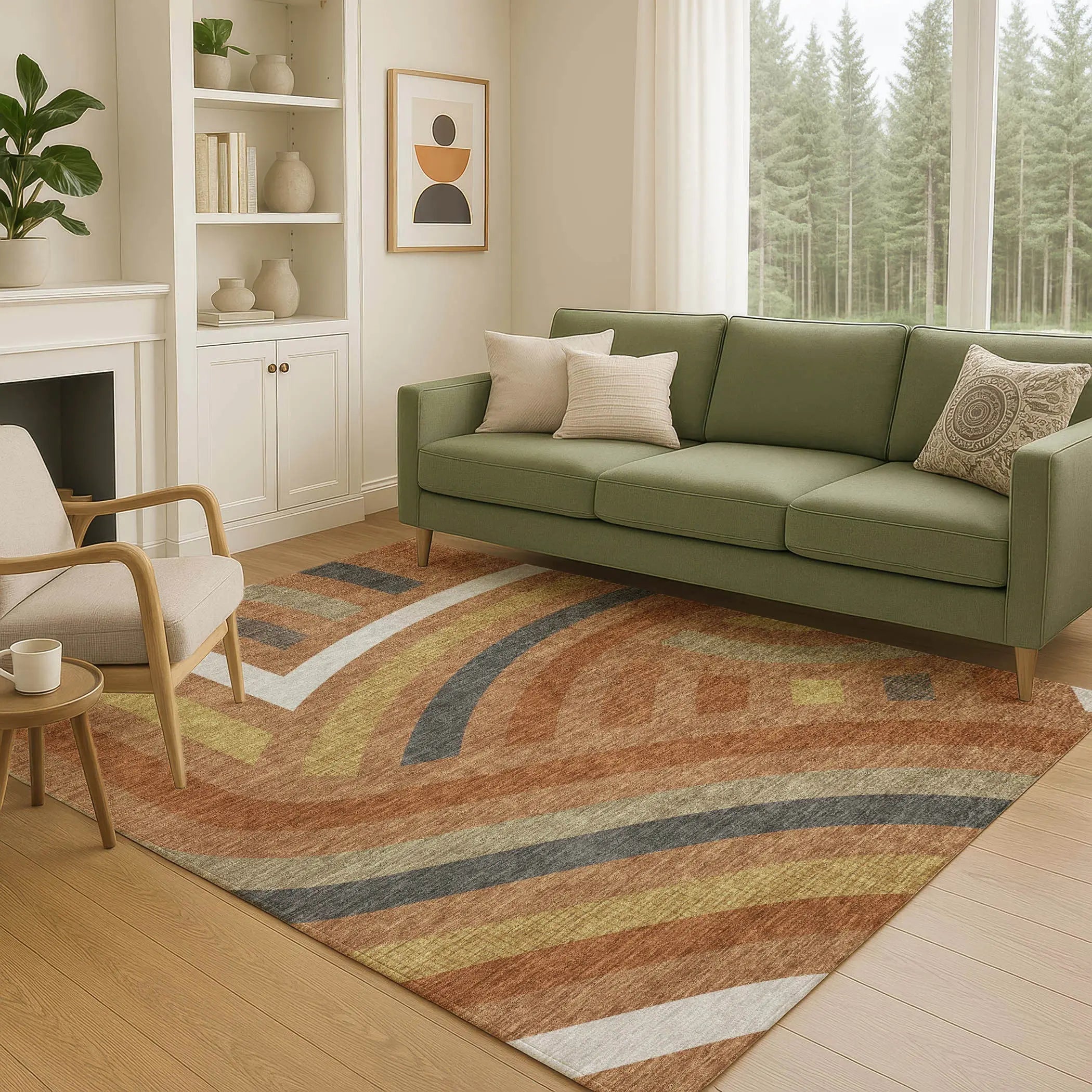 9' X 12' Orange And Gold Abstract Washable Indoor Outdoor Area Rug Homeroots Outdoor