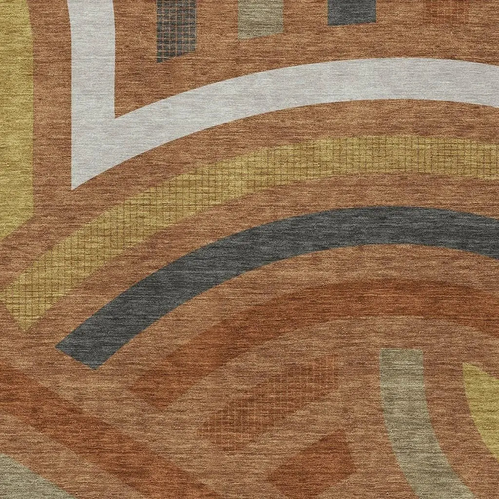 9' X 12' Orange And Gold Abstract Washable Indoor Outdoor Area Rug Homeroots Outdoor